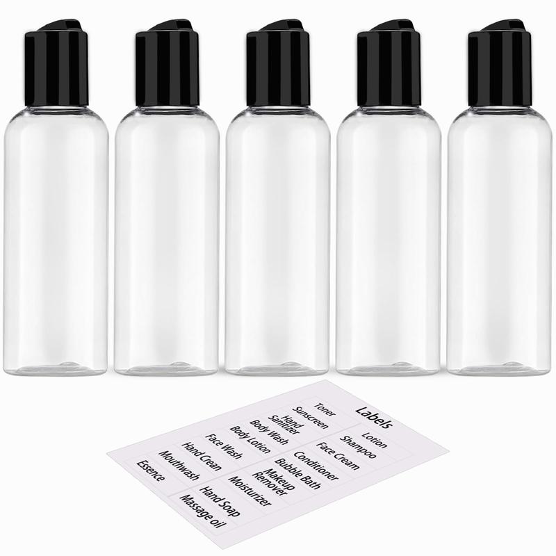 5 Pack 3.4 oz Travel Bottles for Toiletries TSA Approved Leakproof Plastic Empty Travel Size Bottles Containers with Labels