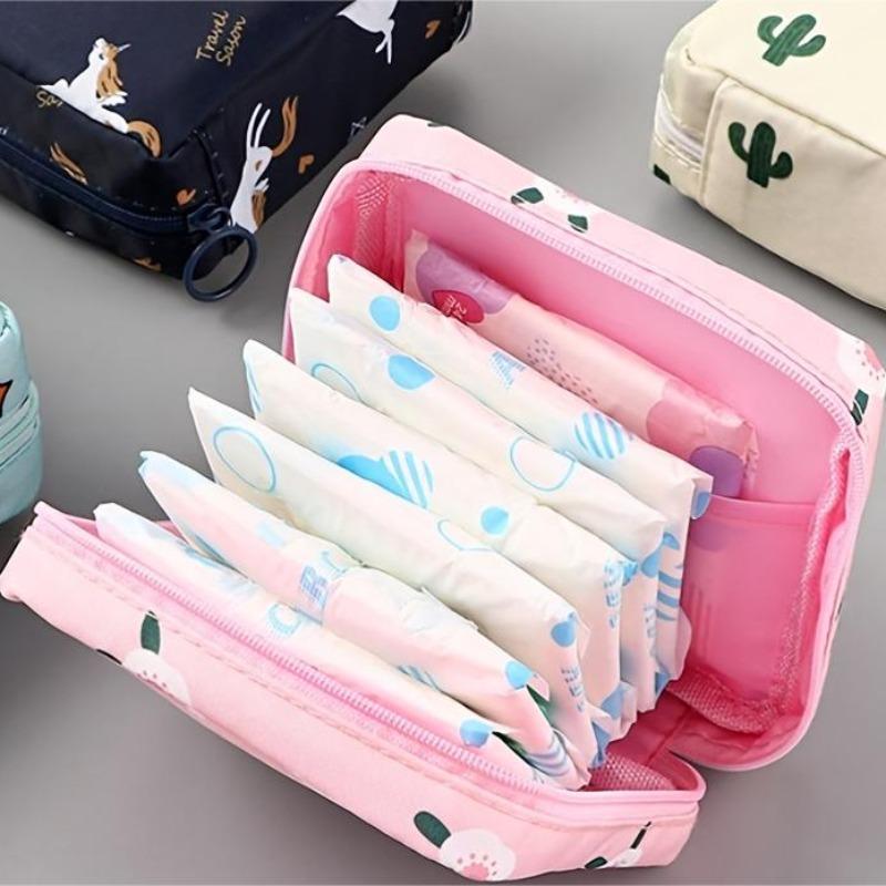 Cute Floral Pattern Zipper Sanitary Napkin Storage Bag, 1 Count Portable Simple Large Capacity Mini Sanitary Napkin Storage Bag, Multifunctional Storage Bag for Home Outdoor Travel