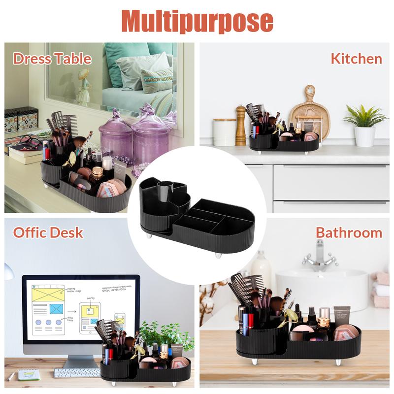 Rotating Makeup Organizer, Large Cosmetic Storage Case with 360 Degree Rotating Organizer, 9 Slot Makeup Brush Holder, Beauty Makeup Organizer For Bathroom, Countertop, Vanity(Black1)