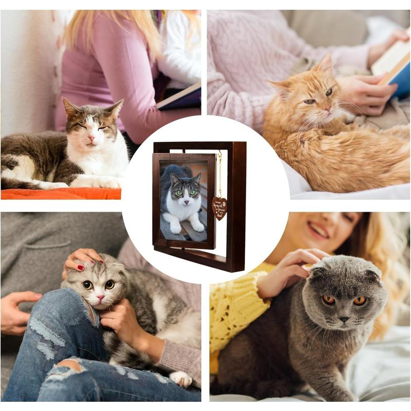 Pet Souvenir Album - Cat and Dog Souvenir Gift -360 degree rotating wooden picture frame -4*6 photos Two photos Dog Souvenir Gift - Lost Dog Sympathy Gift - Dog Zombie Souvenir Picture Frame piece