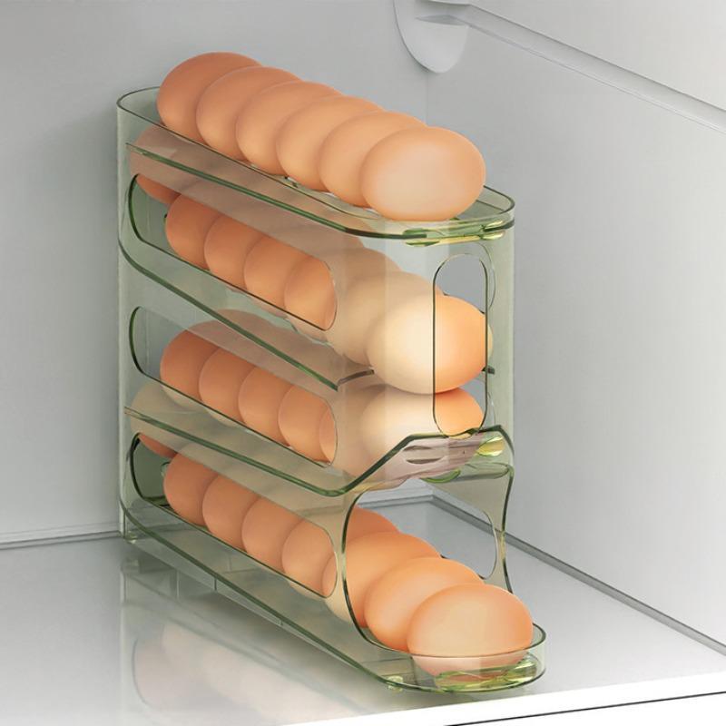 Large Capacity Automatic Rolling Egg Box, 1 Count Multi-layer Egg Storage Rack, Kitchen Organizer for Refrigerator, Cabinet, Shelf & Counter