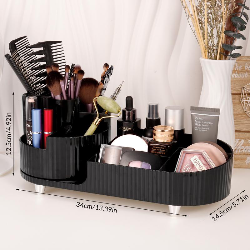 Rotating Makeup Organizer, Large Cosmetic Storage Case with 360 Degree Rotating Organizer, 9 Slot Makeup Brush Holder, Beauty Makeup Organizer For Bathroom, Countertop, Vanity(Black1)