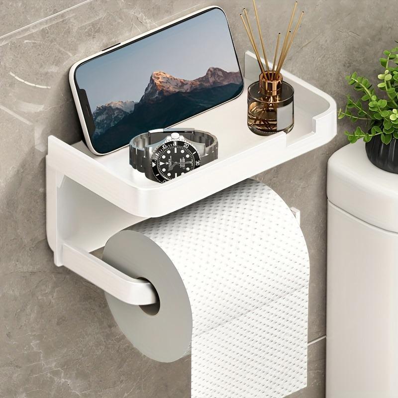 Wall Mounted Toilet Paper Holder & Phone Holder, 1 Count Punch-free Sticky Hook, Summer Essentials, Multifunctional Storage Rack For Bathroom