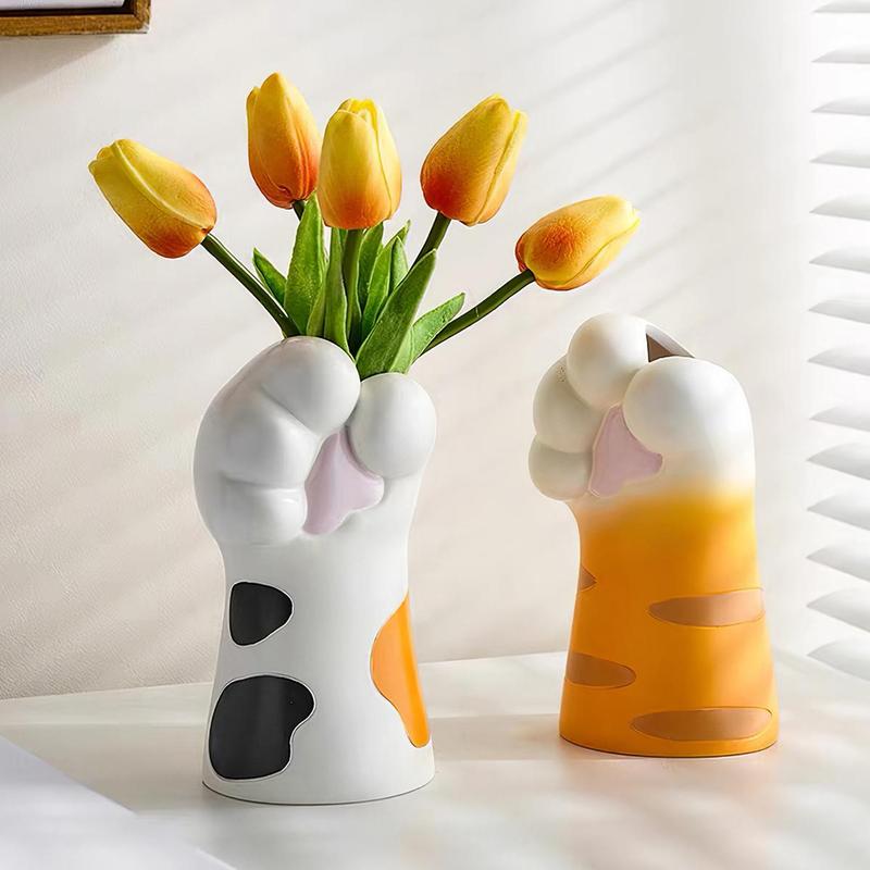 Cute Cat Claw Design Flower Vase, 1 Count Summer Creative Animal Design Resin Desktop Ornaments, Home Decor Supplies