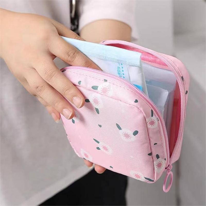 Cute Floral Pattern Zipper Sanitary Napkin Storage Bag, 1 Count Portable Simple Large Capacity Mini Sanitary Napkin Storage Bag, Multifunctional Storage Bag for Home Outdoor Travel