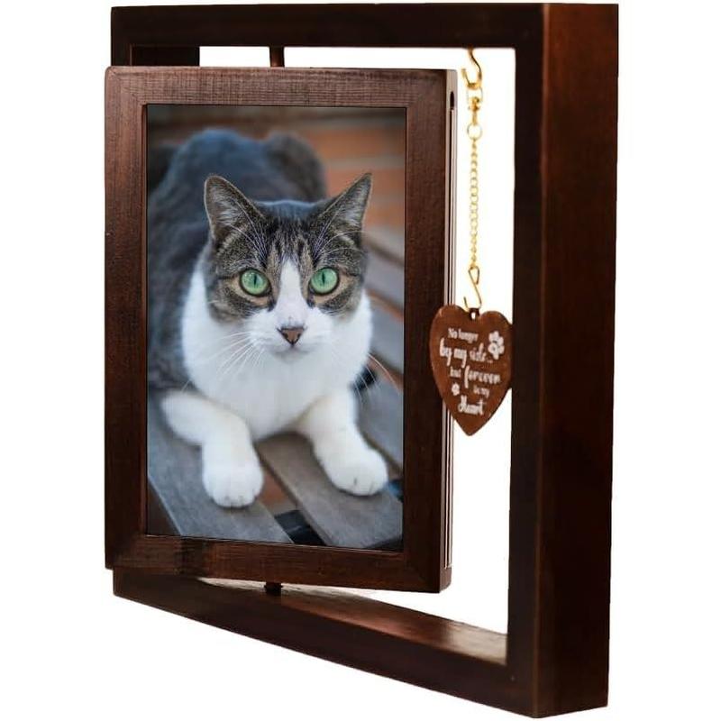 Pet Souvenir Album - Cat and Dog Souvenir Gift -360 degree rotating wooden picture frame -4*6 photos Two photos Dog Souvenir Gift - Lost Dog Sympathy Gift - Dog Zombie Souvenir Picture Frame piece