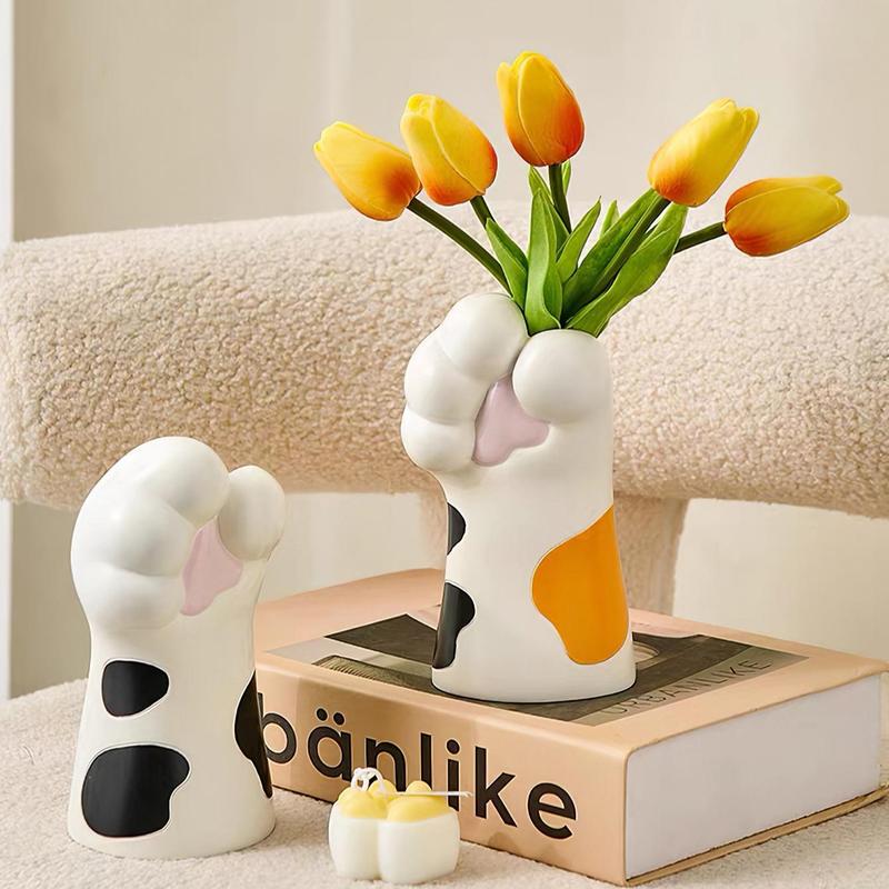 Cute Cat Claw Design Flower Vase, 1 Count Summer Creative Animal Design Resin Desktop Ornaments, Home Decor Supplies