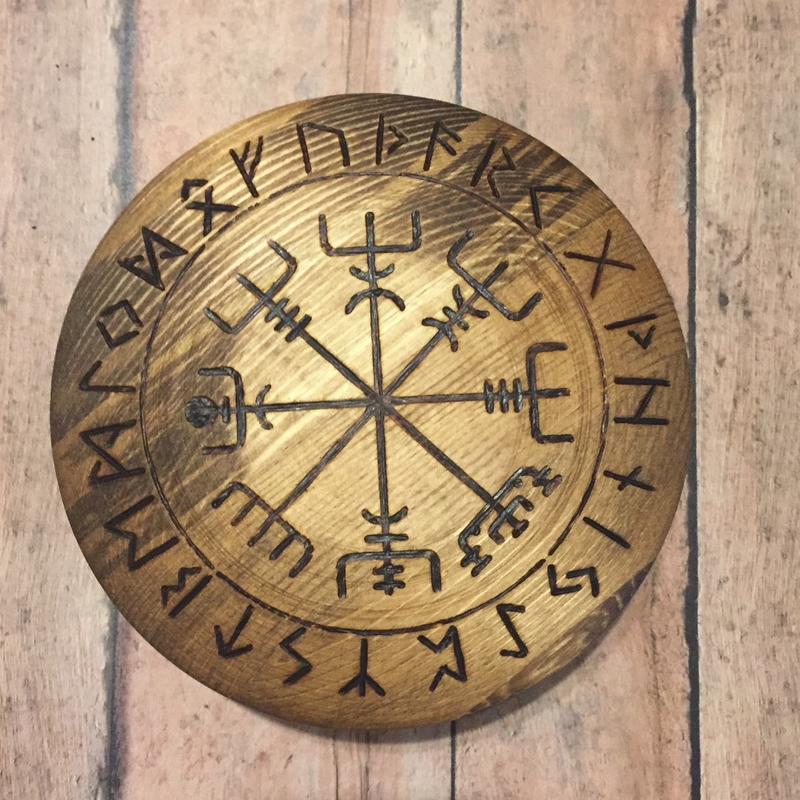 Vegvisir Rune Box (Brown) ‘No Runes’ Viking Pagan Heathen Norse Nordic Viking Compass And Elder Futhark Odin Thor Handmade Round Round Round Round