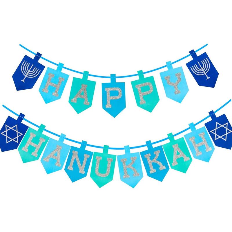 Hanukkah Decorations for Home, Glitter Happy Hanukkah Banner for Party, Blue Chanukah Bunting Ornaments Decor Indoor, Hanukkah Decorations Party