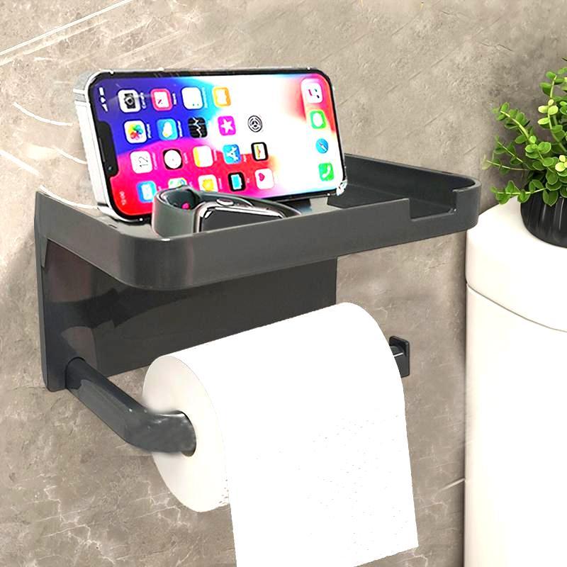 Wall Mounted Toilet Paper Holder & Phone Holder, 1 Count Punch-free Sticky Hook, Summer Essentials, Multifunctional Storage Rack For Bathroom