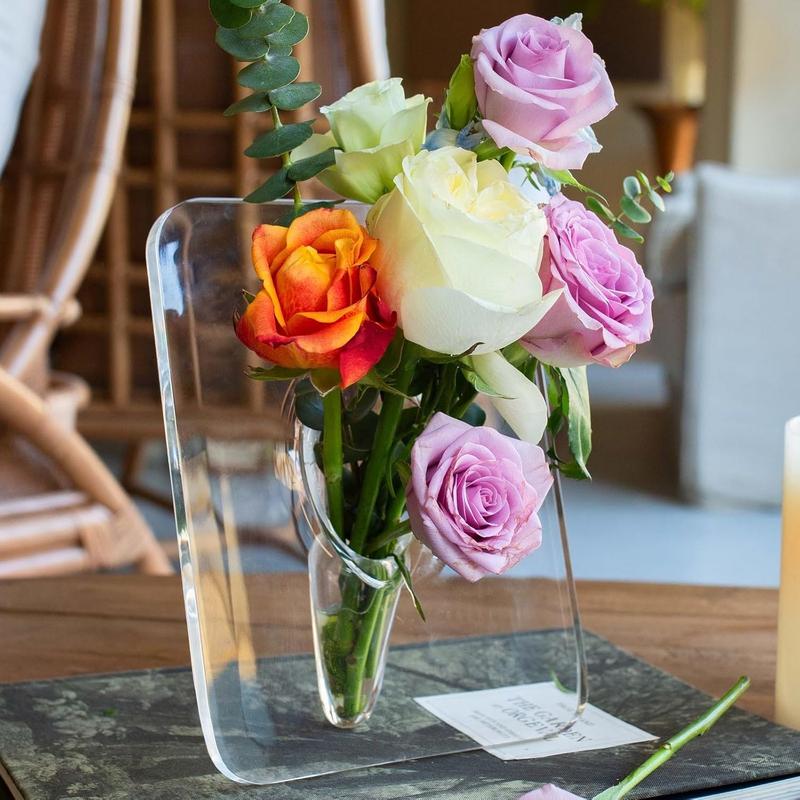 Aesthetic Clear Acrylic Flower Vase with Photo Frame - 8x6 Inch Multi-Functional Vase for Home, Room, Office, and Wedding Centerpieces Decor Ornaments