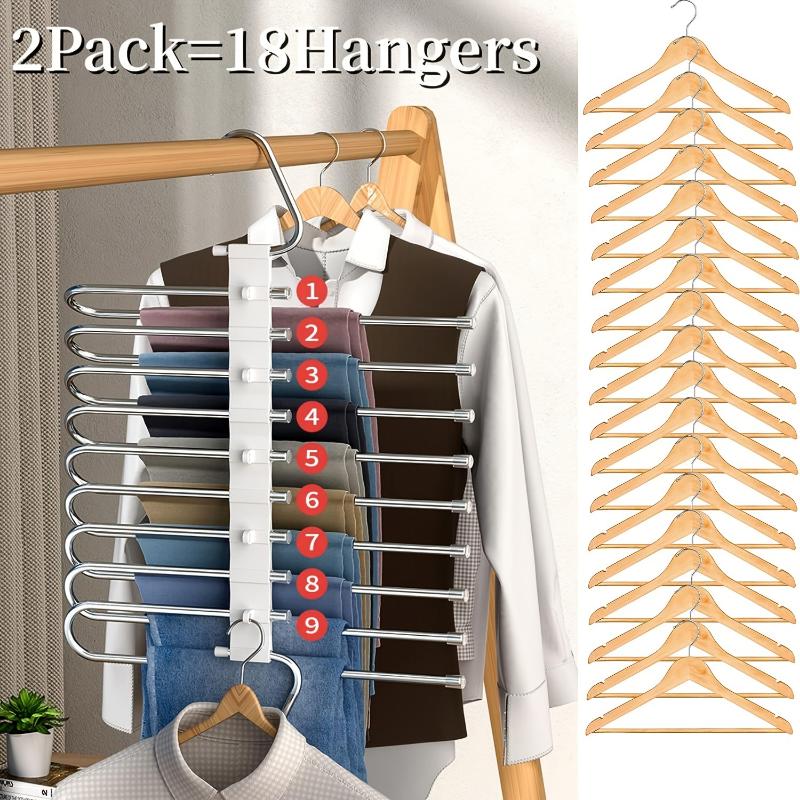 2pcs Stainless Steel 9-tier No-slip Clothes Hangers, Durable Space Saver Organizer for Closet, Wardrobe, Home, Dormitory