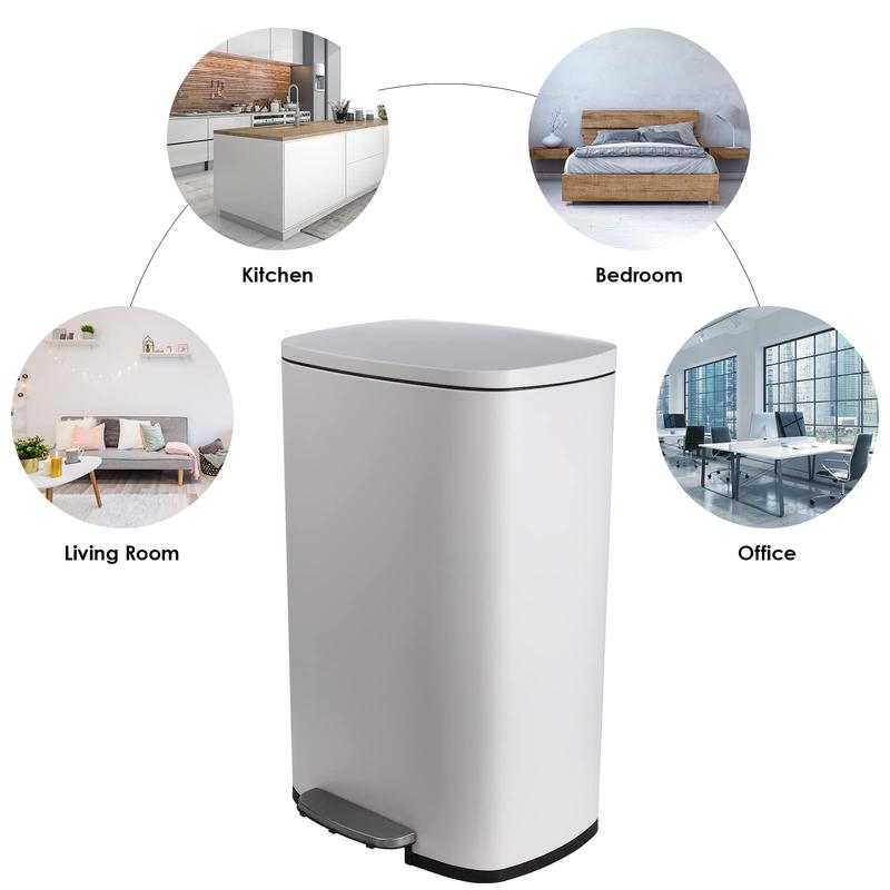 13.2 Gallon Step Trash Can, Stainless Steel Garbage Bin with Removable Plastic Inner Bucket, Soft-Close, Fingerprint-Proof