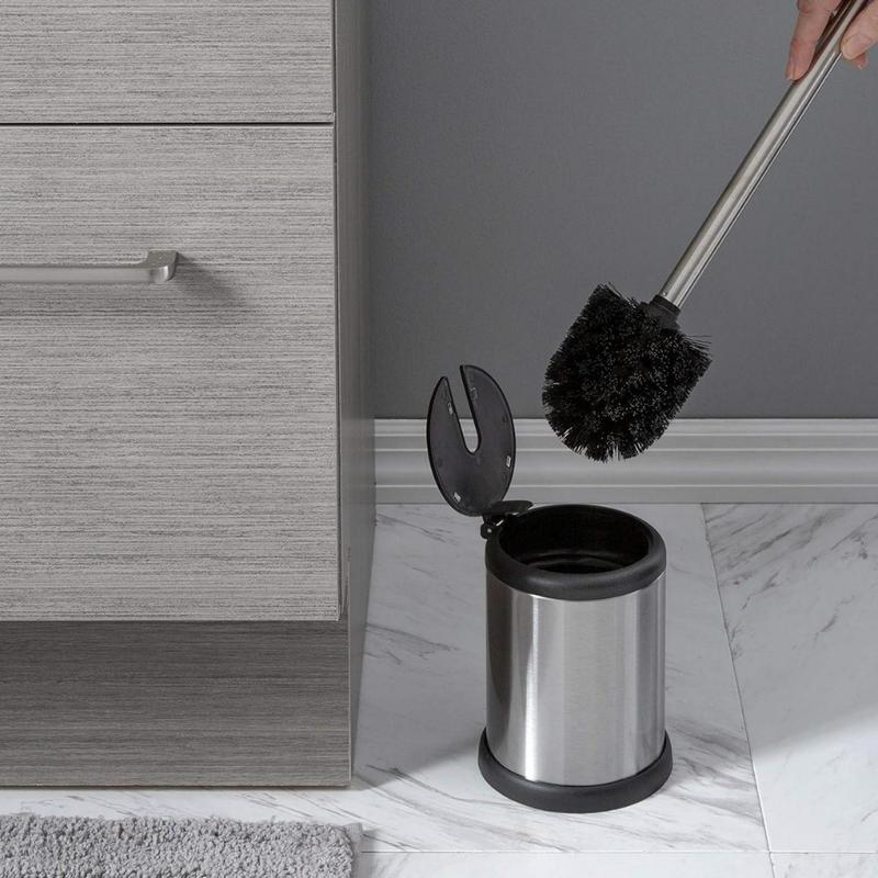 Toilet Brush and Holder | Self Closing Lid | 360 Degree Brush Head | Bathroom Cleaning | Compact Size | Storage and Organization | Stainless Steel(Creative Life Pavilion)