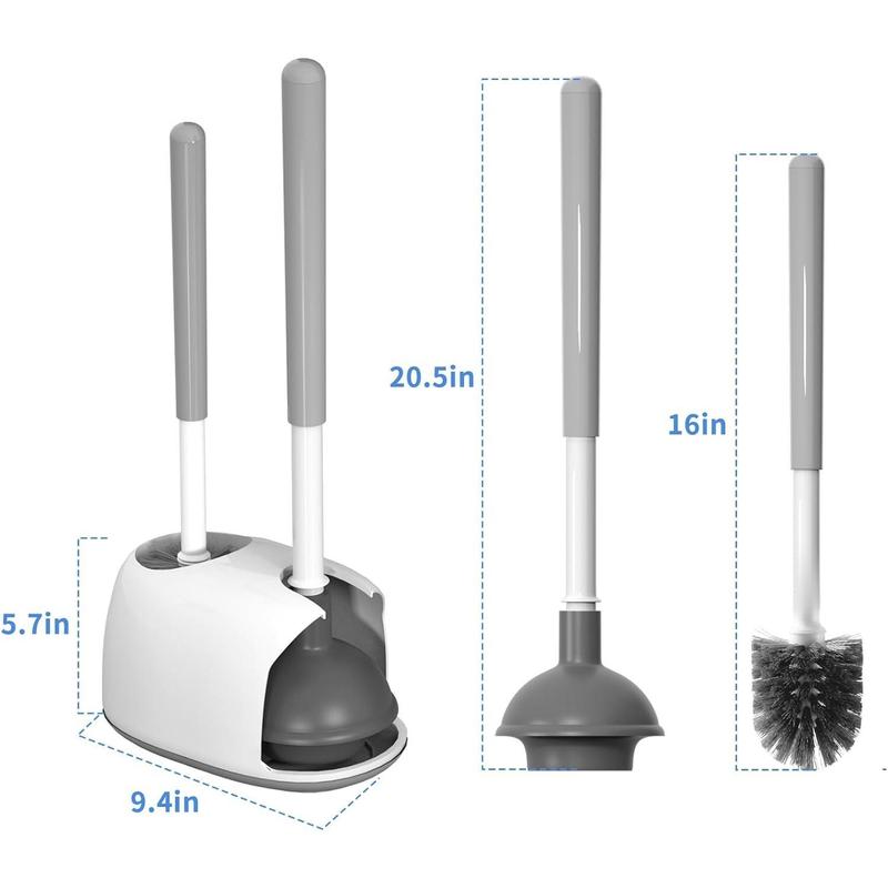 Toilet Brush and Plunger Set Bowl Brush Plunger with Holder Heavy Duty for Bathroom Cleaning (Grey & White)