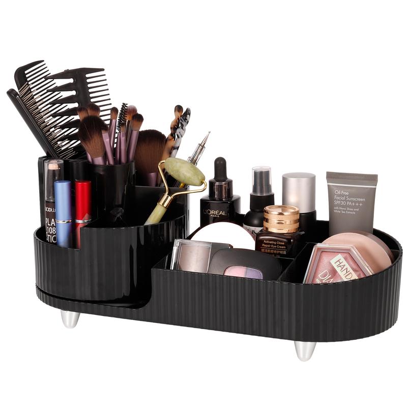 Rotating Makeup Organizer, Large Cosmetic Storage Case with 360 Degree Rotating Organizer, 9 Slot Makeup Brush Holder, Beauty Makeup Organizer For Bathroom, Countertop, Vanity(Black1)