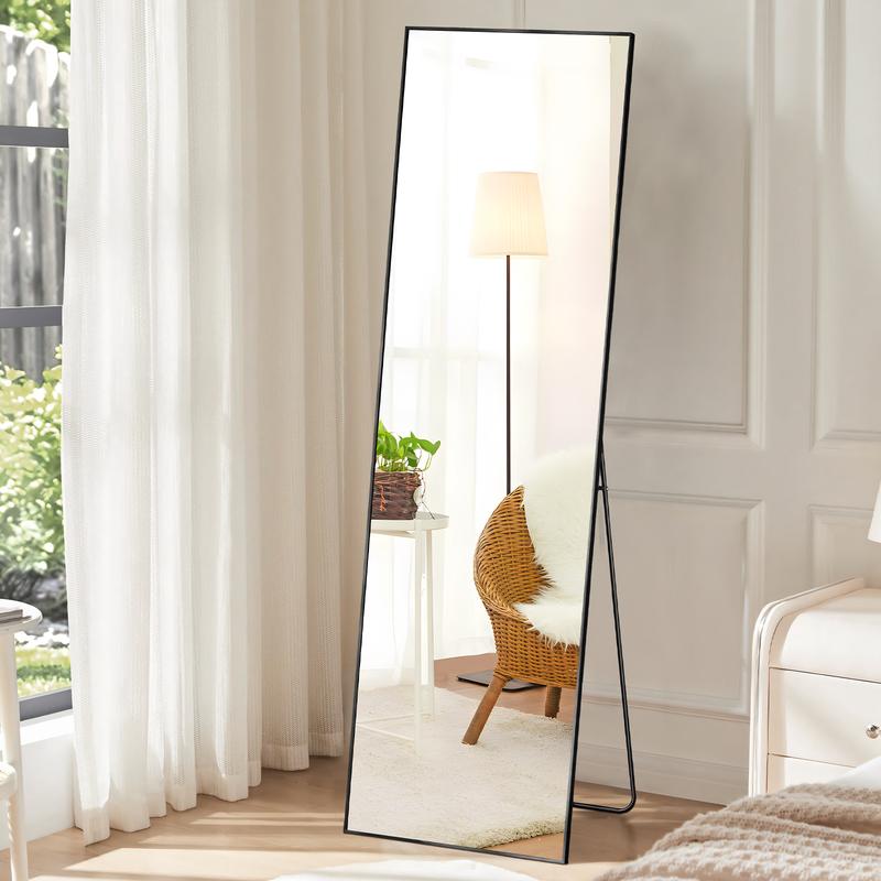 FurniChic Full Length Mirror Floor Standing Hanging or Leaning Against Wall with Aluminum Alloy Frame Decor Durable Glass Shiny Sterling