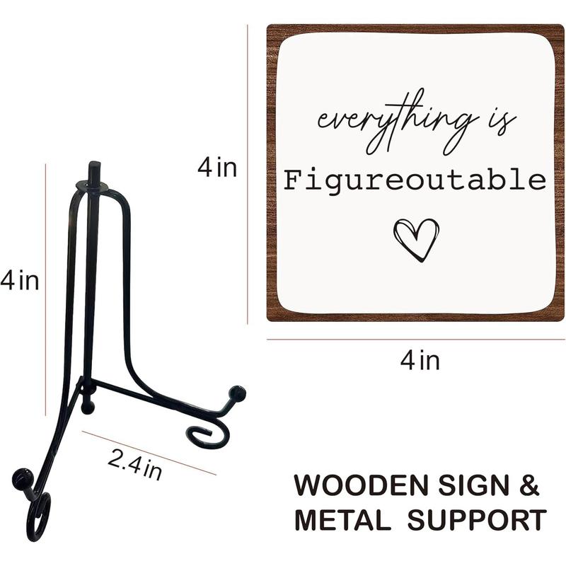 Wooden Sign Gifts Everything is Figureoutable, Inspirational Gift for Family Workers Friends, Office Tabletop Decor Wood Plaque with Stand, Motivational Home Office Desk Decor