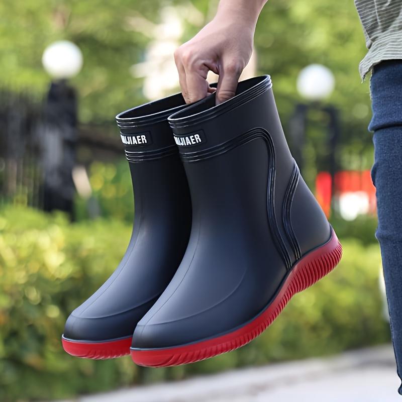 Men's Solid Color High-Top Waterproof Rain Boots, Comfortable and Non-Slip Durable Casual Rain Boots, Suitable for Men's Outdoor Activities in Rainy Days