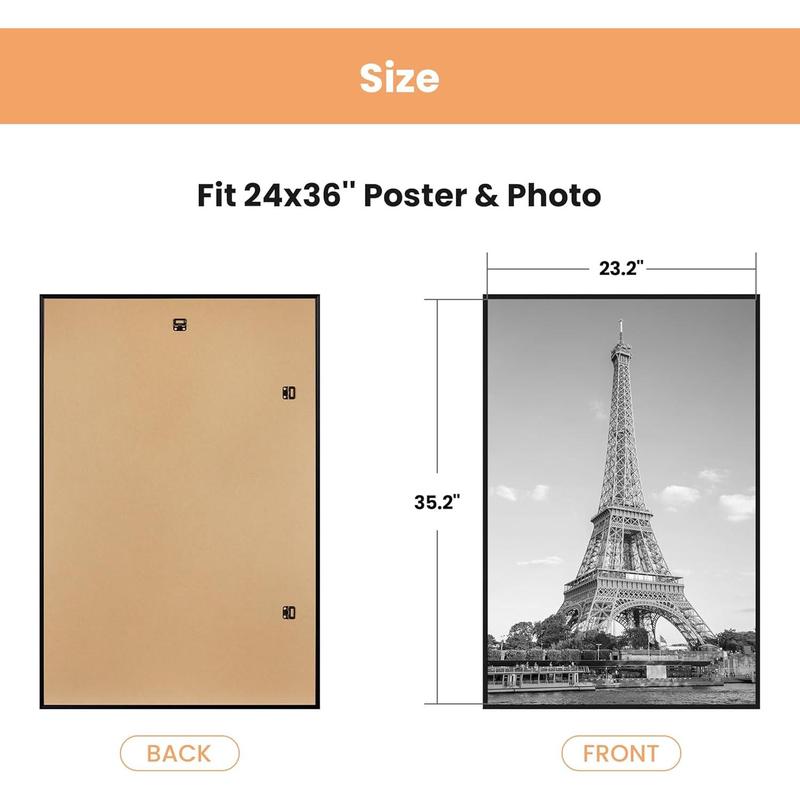 24x36 Poster Frame Black 3 Pack, Picture Frames 24 x 36 for Horizontal or Vertical Wall Mounting, Scratch-Proof Wall Gallery Photo Frame