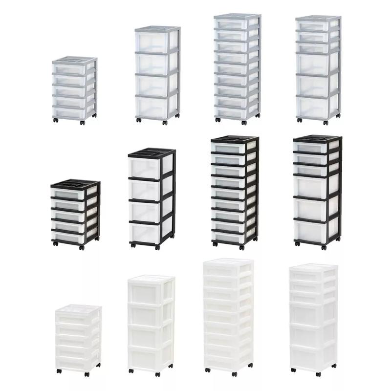 4 Drawer Storage Cart with Organizer Top Black MULTI-PURPOSE DRAWER STORAGE - Store a variety of household items, perfect for office supplies, clothes, crafts, toys, and more.