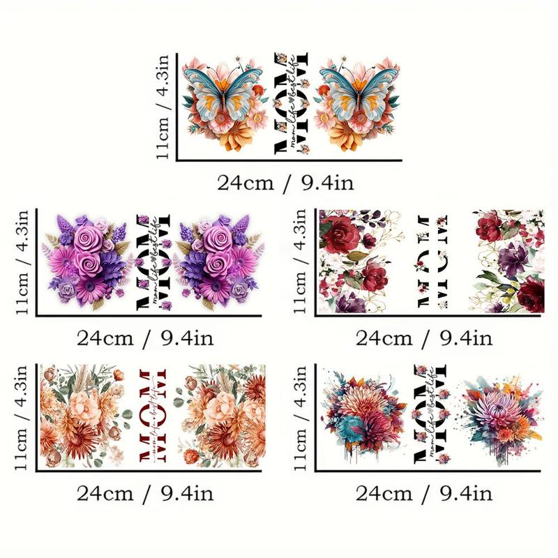 Best Mom Butterfly Design Pattern Cup Wrap Transfer Sticker, 5 Counts set Drinking Wraps Sticker for 16 Oz Libby Glass, Decor Sticker for Coffee Milky Cup Glass Bottle, Summer Gift