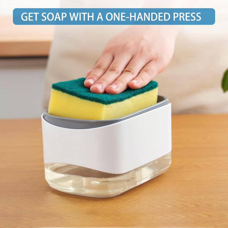 Soap Pump Dispenser and Sponge Holder, 12oz   350ml Dish Soap Dispenser for Kitchen Box Plastic