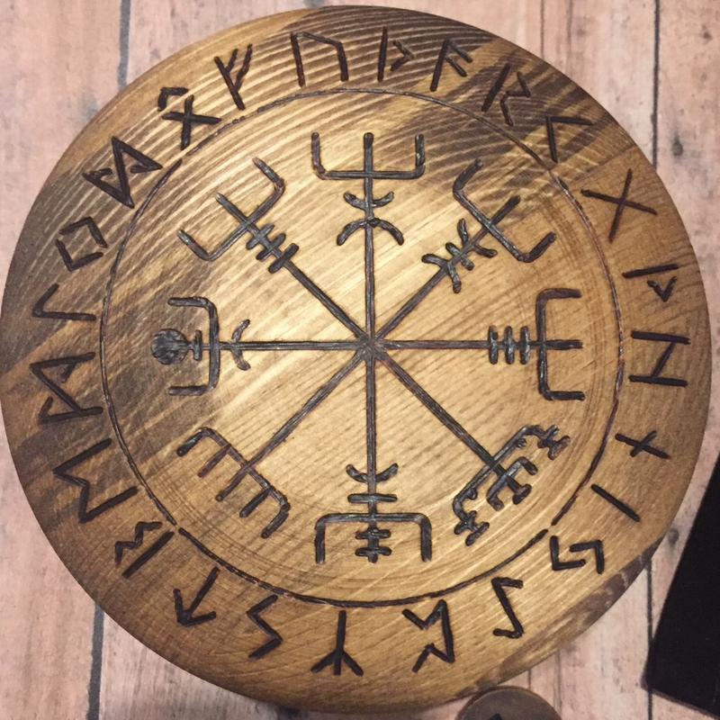 Vegvisir Rune Box (Brown) ‘No Runes’ Viking Pagan Heathen Norse Nordic Viking Compass And Elder Futhark Odin Thor Handmade Round Round Round Round