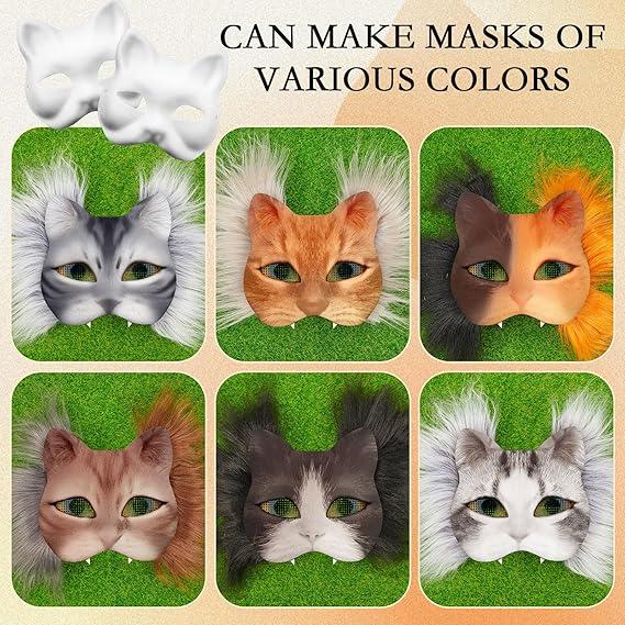 DIY Therian Mask Kit, Blank Cat Mask with Felt Fabric, Plush Faux Fur, Eye Mesh for Therian Gear & Stuff Lightweight Plastic