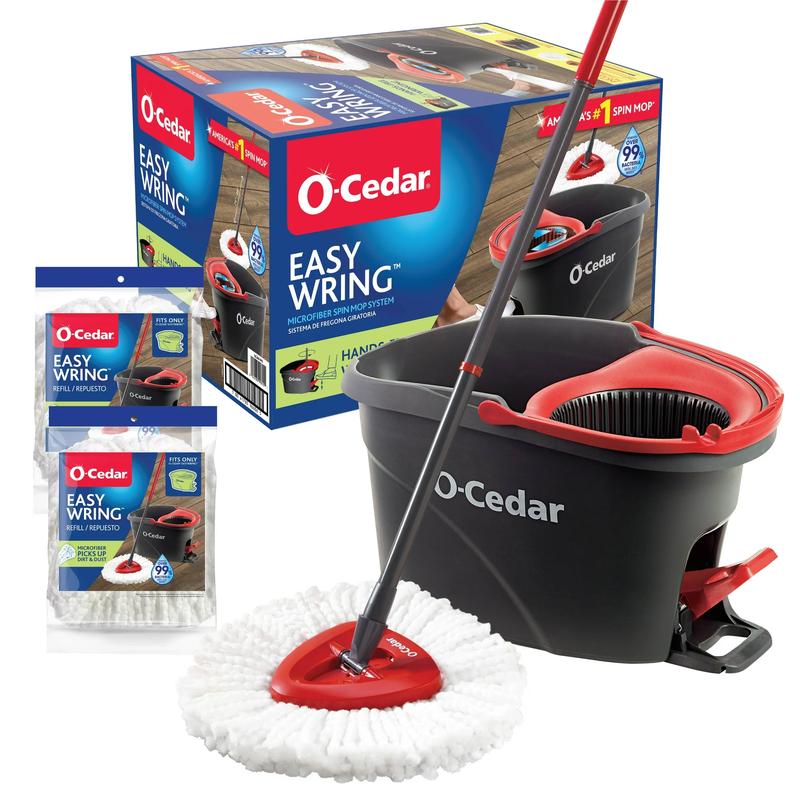 O-Cedar Easywring Microfiber Spin Mop & Bucket Floor Cleaning System with 2 Extra Refills