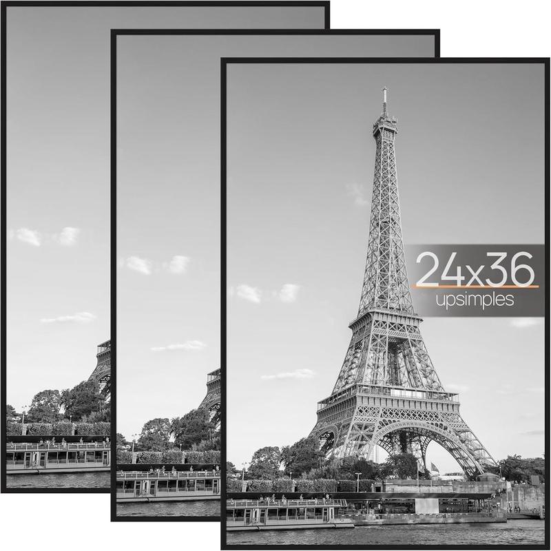 24x36 Poster Frame Black 3 Pack, Picture Frames 24 x 36 for Horizontal or Vertical Wall Mounting, Scratch-Proof Wall Gallery Photo Frame