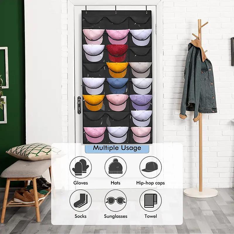 24 Grid Hat Hanging Storage Bag, 1 Count Punch Free Multi Grid Hat Storage Rack, Hat Storage Organizer for Home Bedroom Wardrobe