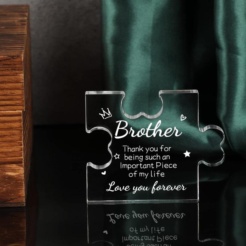 Gifts for Men Boys Acrylic Puzzle Plaque - Birthday Gifts for Brother 3.35 x 2.76 Inch Desk Decorations - Brother Son Nephew Grandson Fathers Day Graduation Gifts from Sister Brother Dad Lightweight