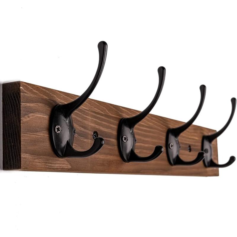 Coat Hooks for Wall,Coat Rack Wall Mounted, Hat Rack and Hat Hooks with 4 Hooks for Entryway, Bathroom, Bedroom(Brown)