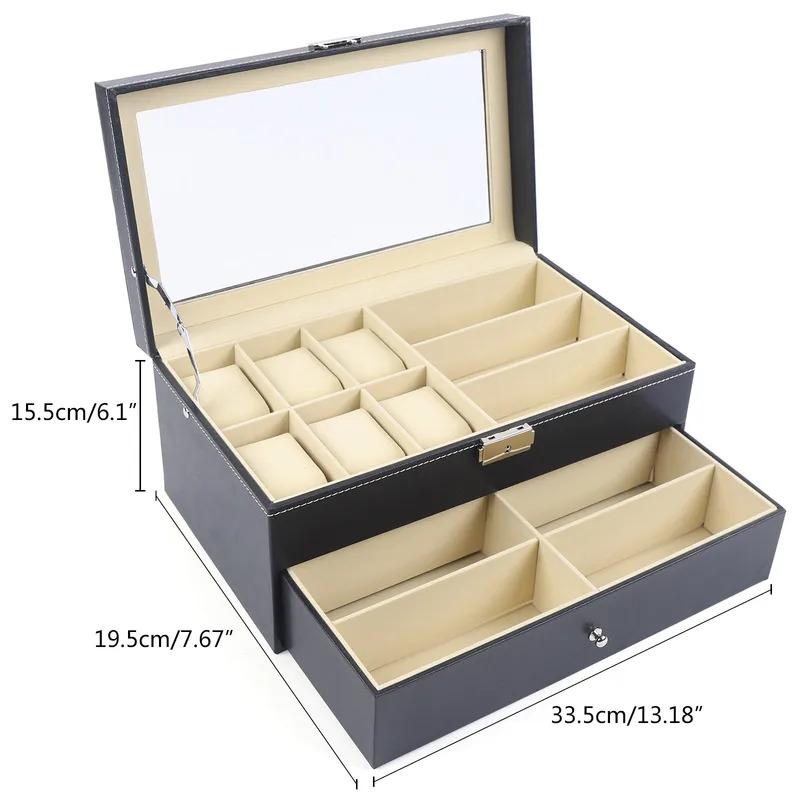 9 15 24 Grid Jewelry Collection Storage Holder Box Leather Watch Glasses Display Case Sunglasses Storage Holder