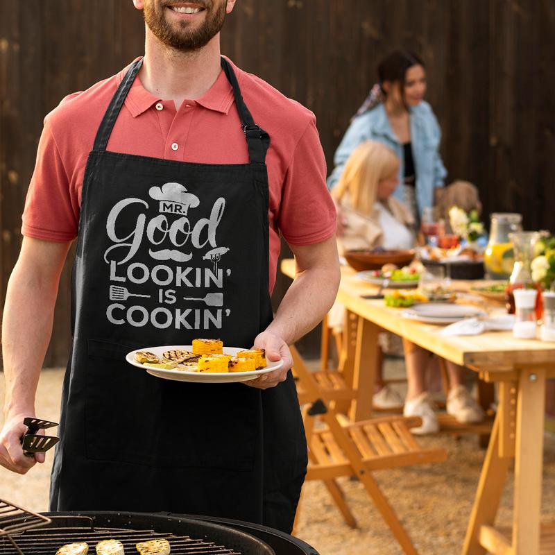 SANDJEST Funny Apron for Men BBQ Kitchen Cooking Aprons Mens Aprons with Pockets for Birthday Christmas Aprons Gifts for Dad Grandpa Boyfriend Husband