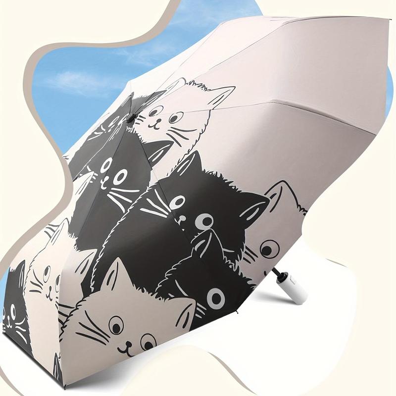 Cartoon Cat Pattern Umbrella, Sunny and Rainy Dual-use UV Protection Automatic Umbrella, Thickened and Reinforced Umbrella Frame for Daily Use