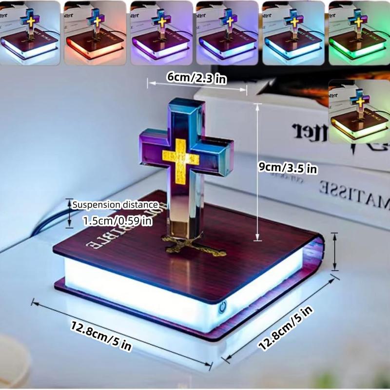 Handmade Levitating Cross, Floating Cross Lamp, Magnetic Levitating Holy Cross Bible Nightlight, Floating Cross Magnetic on Bible Nightlight Decoration for Christian Girl