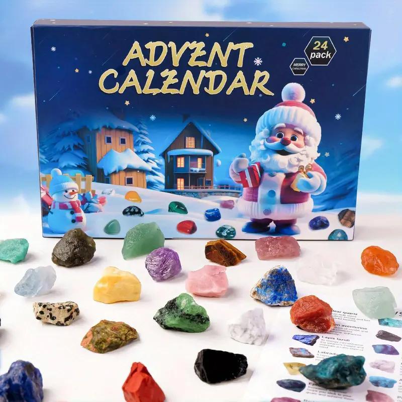 Advent Calendar with 24 Natural Crystal Gemstones, 1 Box 24 Days DIY Surprise Gift, Party Gift for Friends for Christmas