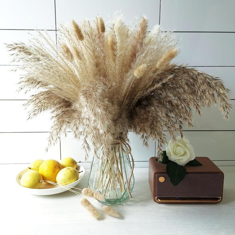 110 PCS Boho Pampas Grass Decor Reed Grass Dried Flowers and Bunny Tails Dried Flowers Natural Dried Pampas Grass Bouquet Pampass Grass for Boho Decor Wedding Home Decoration (5Styles)