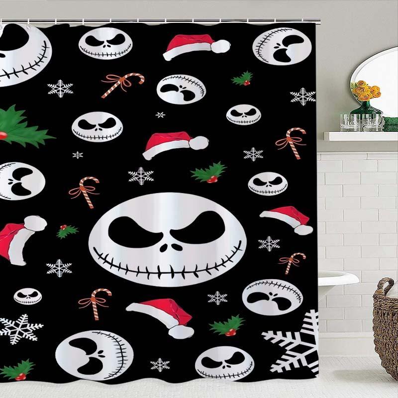 The Nightmare Before Christmas Themed Shower Curtain, 1 Count Waterproof Bathroom Curtain with 12 Hooks, Bathroom Decor for Home Hotel Salon Dormitory