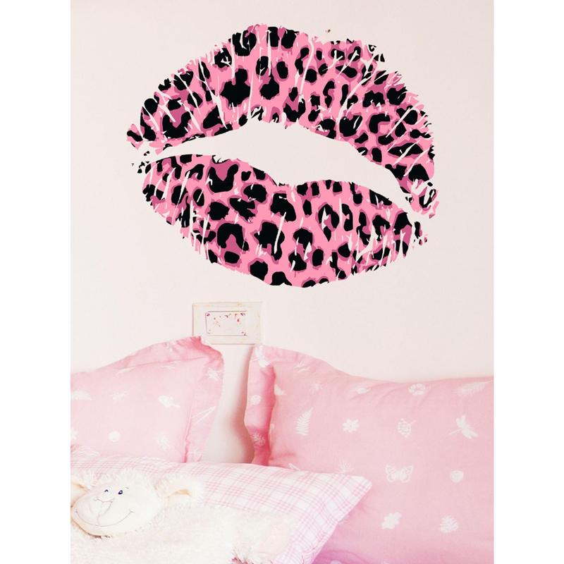 1Pc Leopard Print Sexy Lips Girl Wall Sticker For Bedroom Living Room Hallway Decoration floral pattern