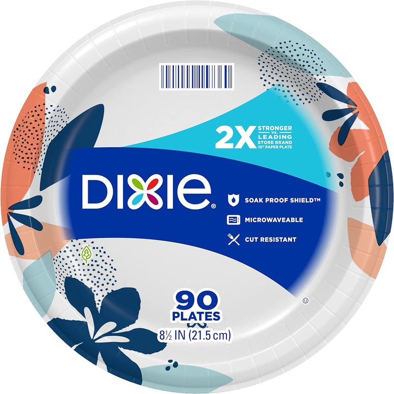 Dixie Medium Paper Plates, 8.5 Inch, 90 Count, 2X Stronger*, Microwave-Safe, Soak-Proof, Cut Resistant, Disposable Plates For Everyday Breakfast, Lunch, & Dinner Meals