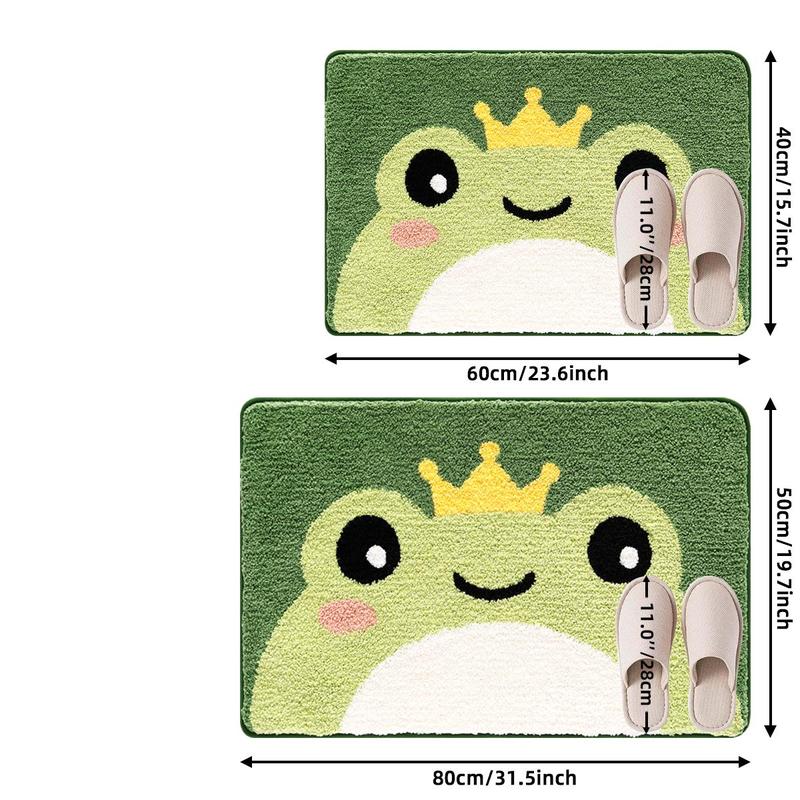 Cute Frog Prince Pattern Bathroom Mat, Non-slip Soft Absorbent Bathroom Rug, Comfortable Floor Mat for Shower, Laundry Room, Room Decor