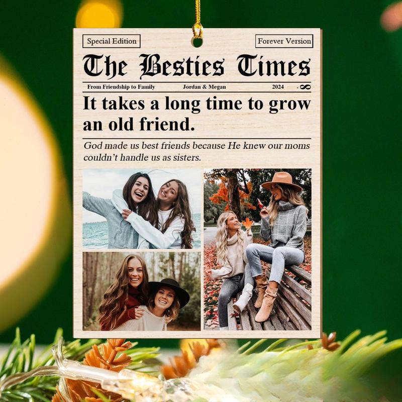 Custom Photo Ornaments, Friendship Gift Newspaper, Friendship Ornaments, Christmas Gifts, Best Friend Birthday Gifts for Her, Friendship Memories