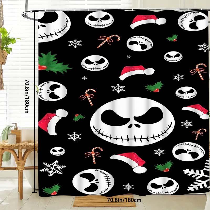 The Nightmare Before Christmas Themed Shower Curtain, 1 Count Waterproof Bathroom Curtain with 12 Hooks, Bathroom Decor for Home Hotel Salon Dormitory