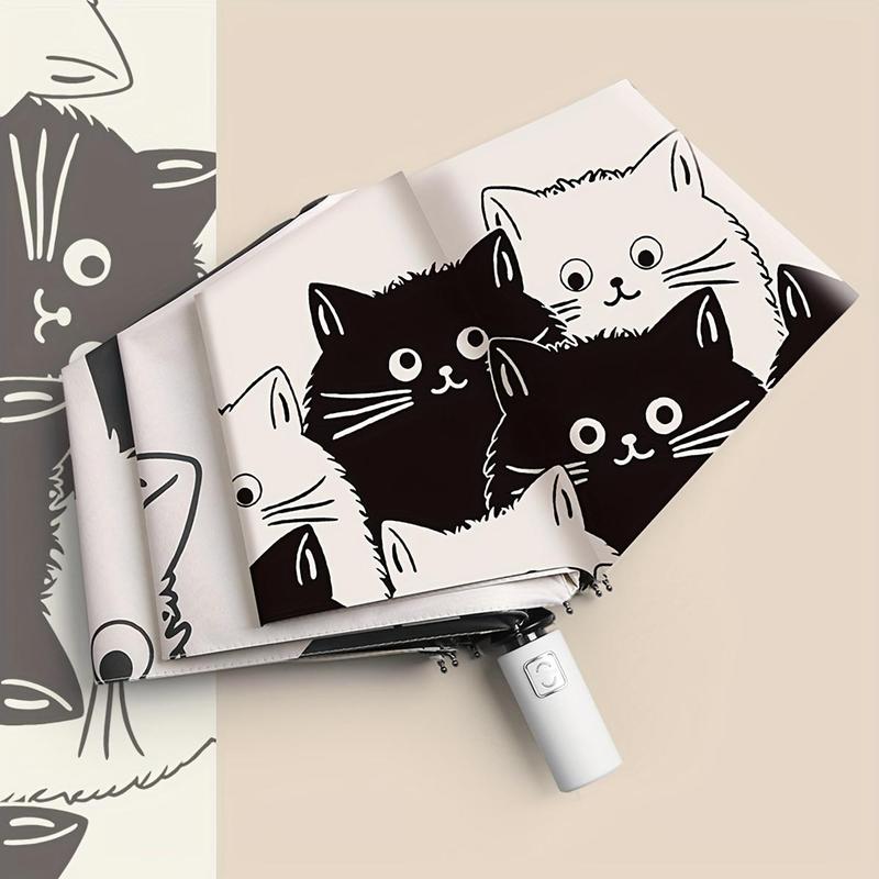 Cartoon Cat Pattern Umbrella, Sunny and Rainy Dual-use UV Protection Automatic Umbrella, Thickened and Reinforced Umbrella Frame for Daily Use