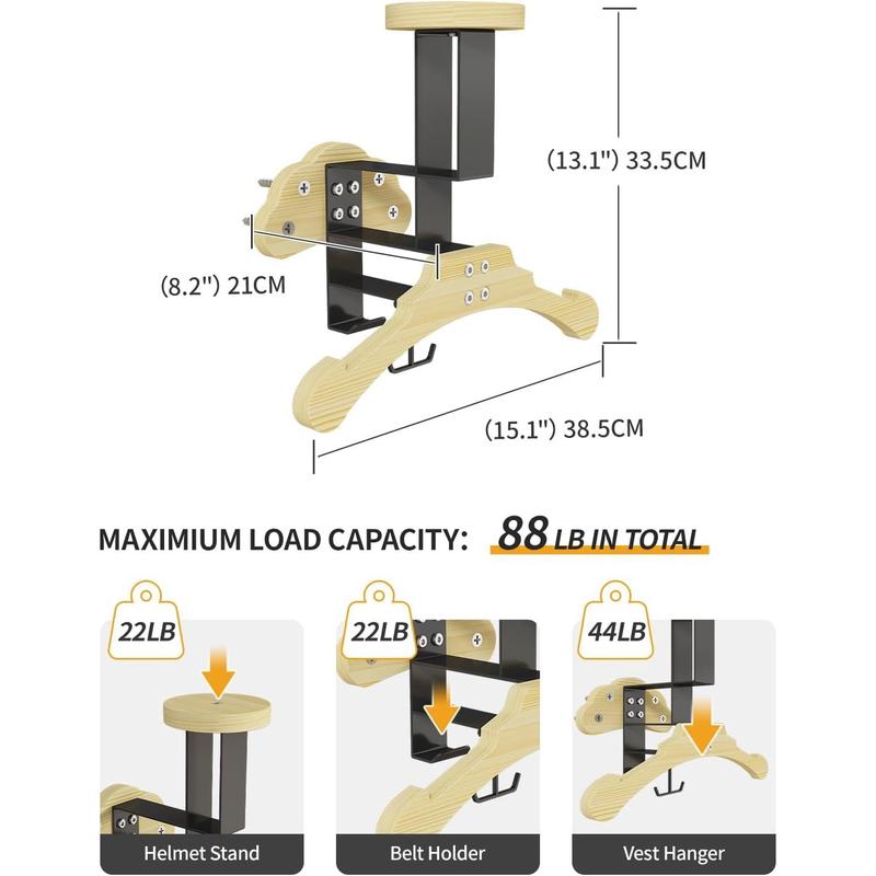 Tactical Gear Wall Mount,Wood Motorcycle Jacket Hanger,Tactical Helmet Holder,Motorcycle Gear Rack,Tactical Vest Wall Mount for Motorcycle Football Police Cycling Skiing