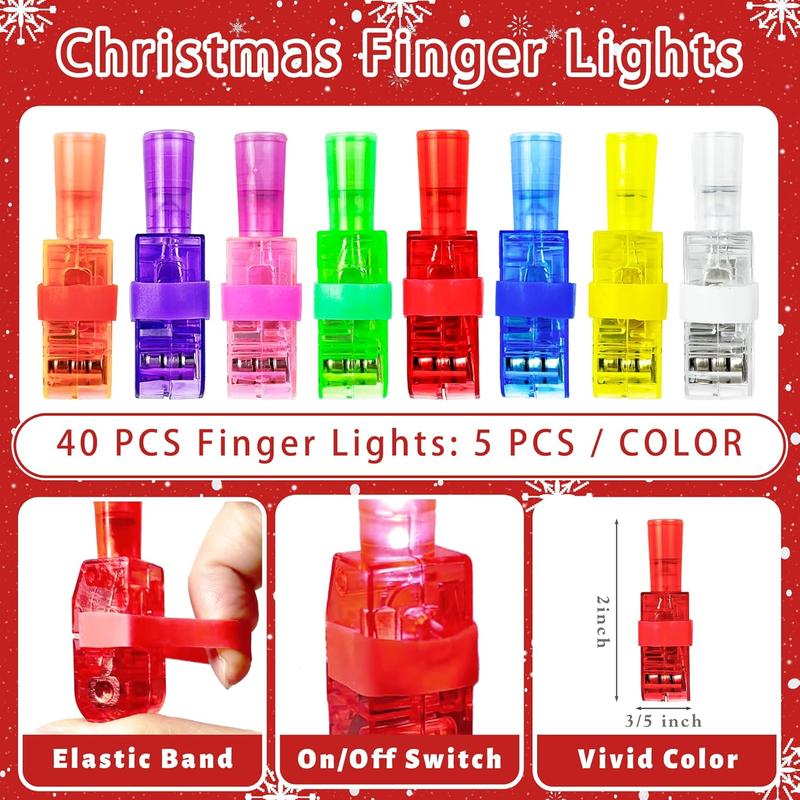 Christmas Party Favors, 40 Finger Lights Christmas Stocking Goodie Bag Stuffers for Kids Light Up Christmas Toys Classroom Prizes Christmas Gifts for Students Bulk Xmas Party Favors Treats Supplies Plastic Set