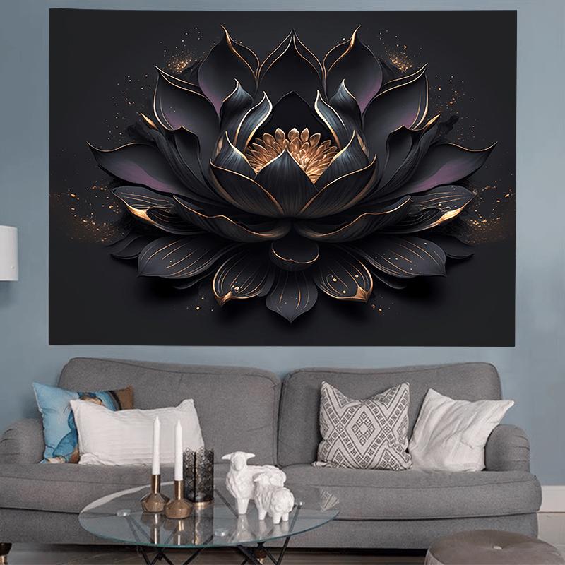 Black Lotus Tapestry, Black Tapestry For Bedroom Polyester Decoration For Bedroom Home Party Indoor And Outdoor Perfect Festival Gifts For Yourself And Your Friends